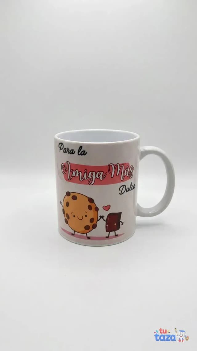 Taza personalizada con galleta y chocolate kawaii y texto Para la Amiga Más Dulce, regalo para mejor amiga