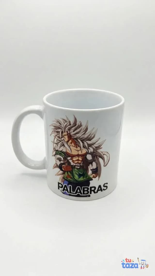 Taza personalizada con personaje anime musculado y texto PALABRAS, regalo friki y gracioso para fans del manga