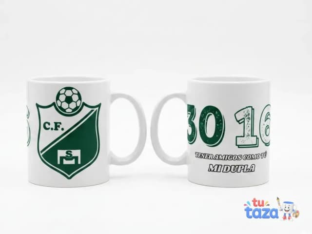 Taza personalizada con escudo de club de fútbol local CF y número de camiseta 30 y 16, texto Midula, regalo para equipo