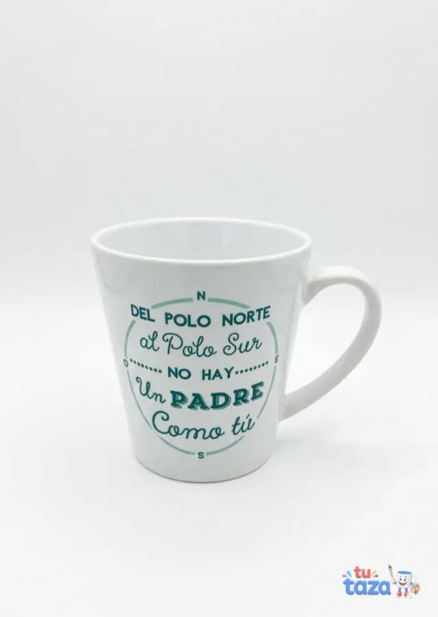 Taza personalizada cónica con frase 'Del Polo Norte al Polo Sur no hay un padre como tú', regalo original para papá