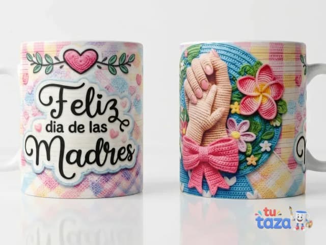 Taza personalizada con texto «Feliz día de las Madres» y diseño 3D de mano con flores, regalo para mamá