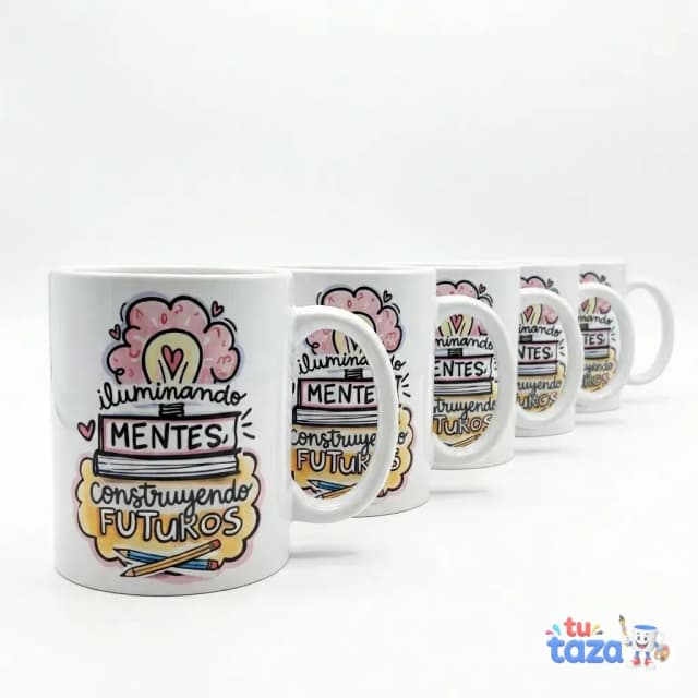 Taza personalizada con frase Iluminando Mentes Construyendo Futuros, regalo original para profesora o maestro