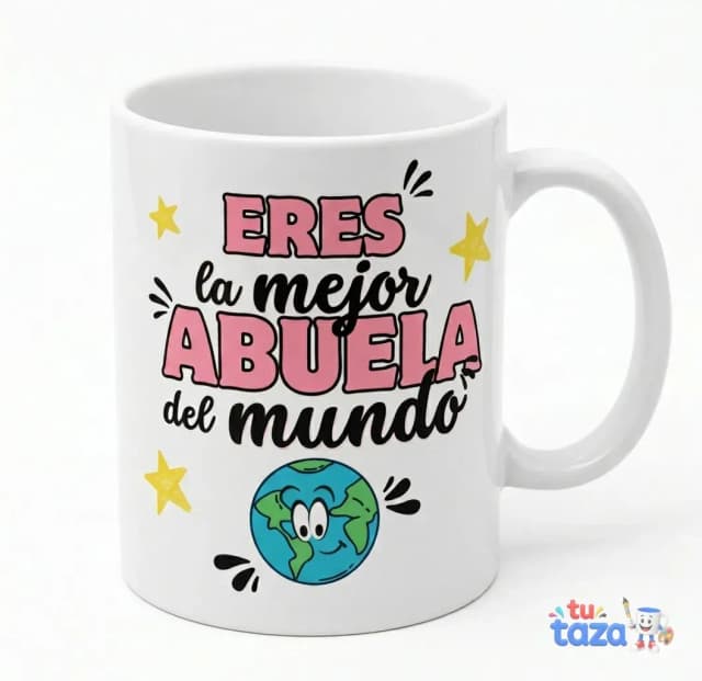 Taza personalizada con texto Eres la mejor abuela del mundo y planeta Tierra con carita, regalo especial para abuela