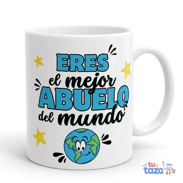 Taza personalizada con frase «Eres el mejor abuelo del mundo» y globo terráqueo, regalo para abuelo