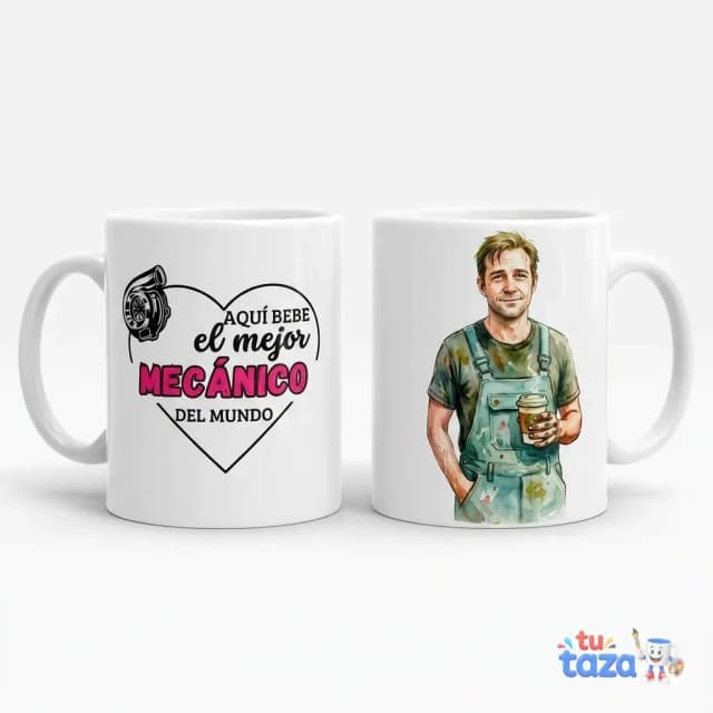 Taza personalizada con texto Aquí bebe el mejor mecánico del mundo e ilustración de mecánico, regalo para hombre