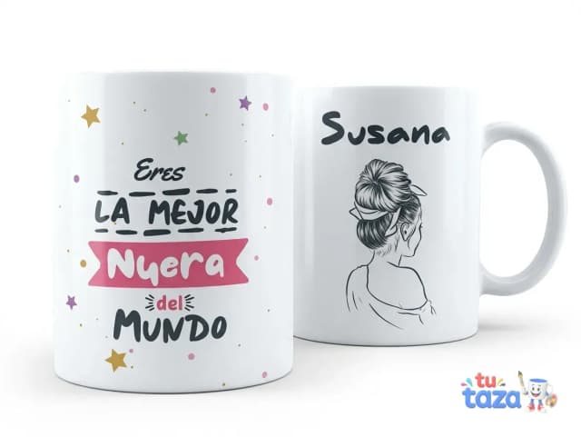 Taza personalizada con frase Eres la mejor nuera del mundo y nombre Susana, regalo original para nuera