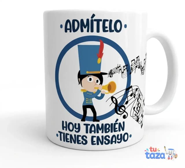 Taza personalizada con músico corneta y frase 'Admítelo hoy también tienes ensayo', regalo original para músico