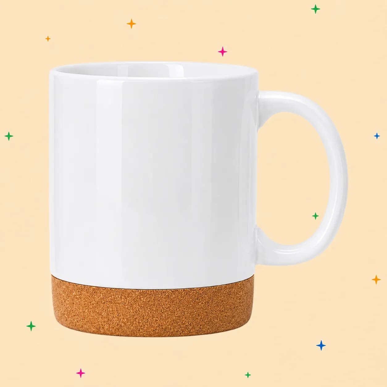 Taza blanca con base de corcho