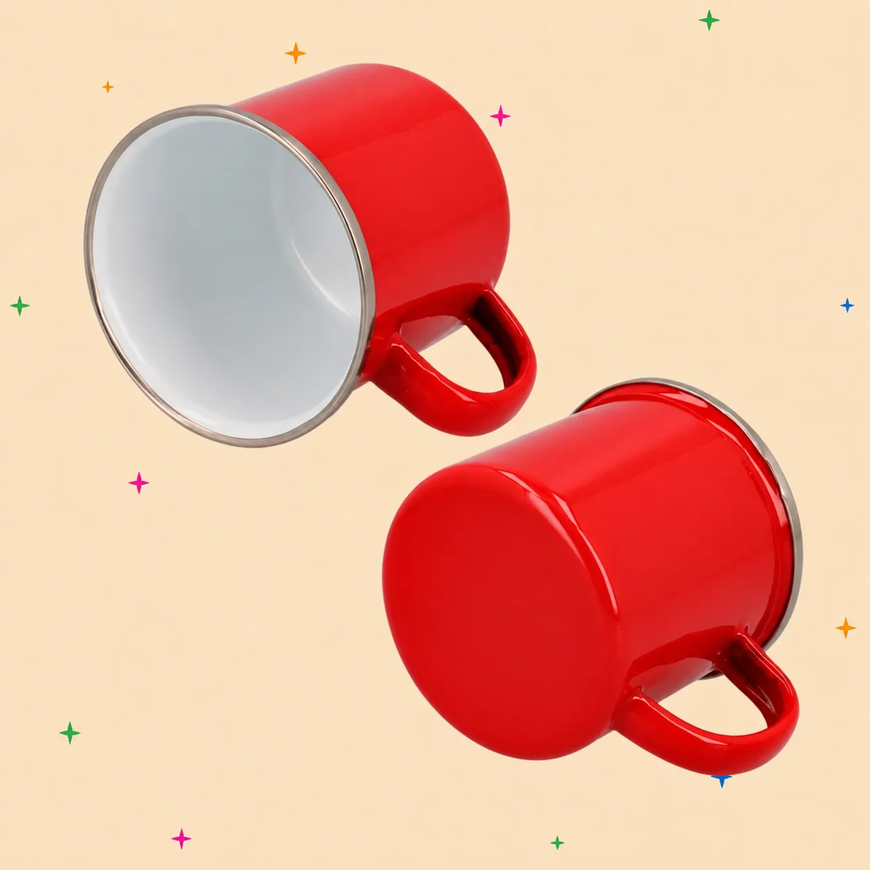 Tazas esmaltadas rojas con borde metálico