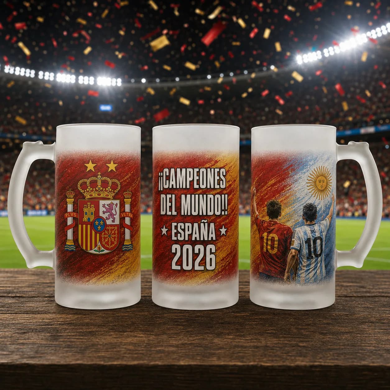 Jarra de cerveza Selección España · ¡¡Campeones del Mundo!! — diseño con los colores de España