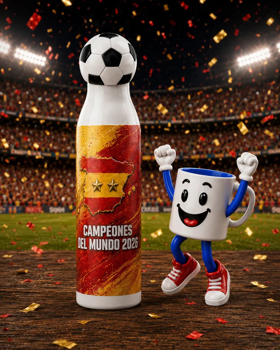 Termo Selección España con tapa de balón · Mapa Campeones — diseño con los colores de España