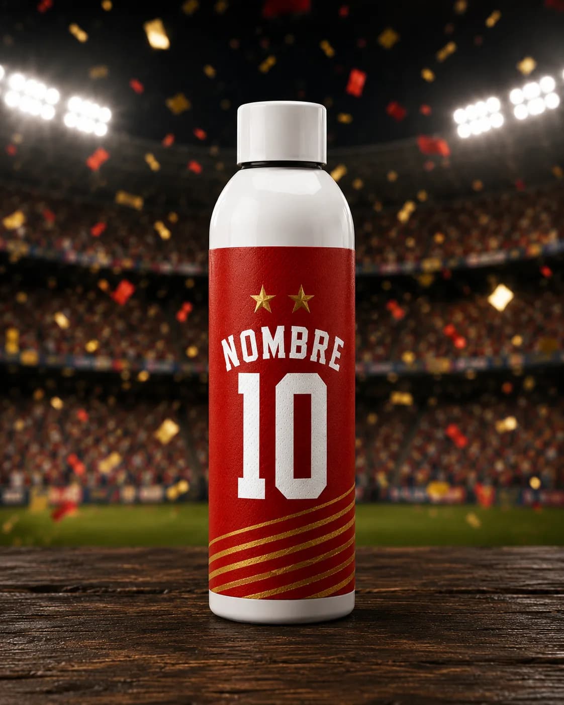 Termo Selección España · Nombre y Dorsal — diseño con los colores de España