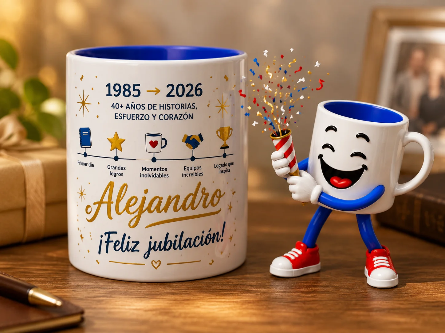 Regalo de jubilación personalizado: cómo encajan la fecha, el cargo y el equipo en una sola taza