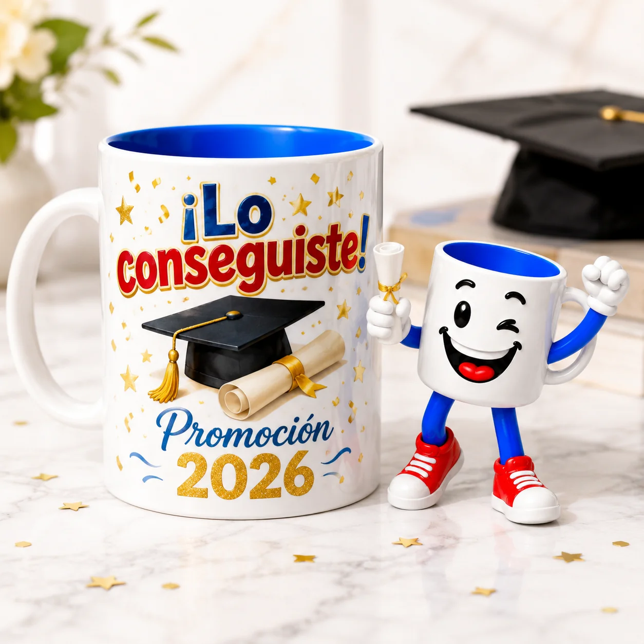 Taza personalizada de graduación: foto con birrete, fecha y nombre del grado en 48 h