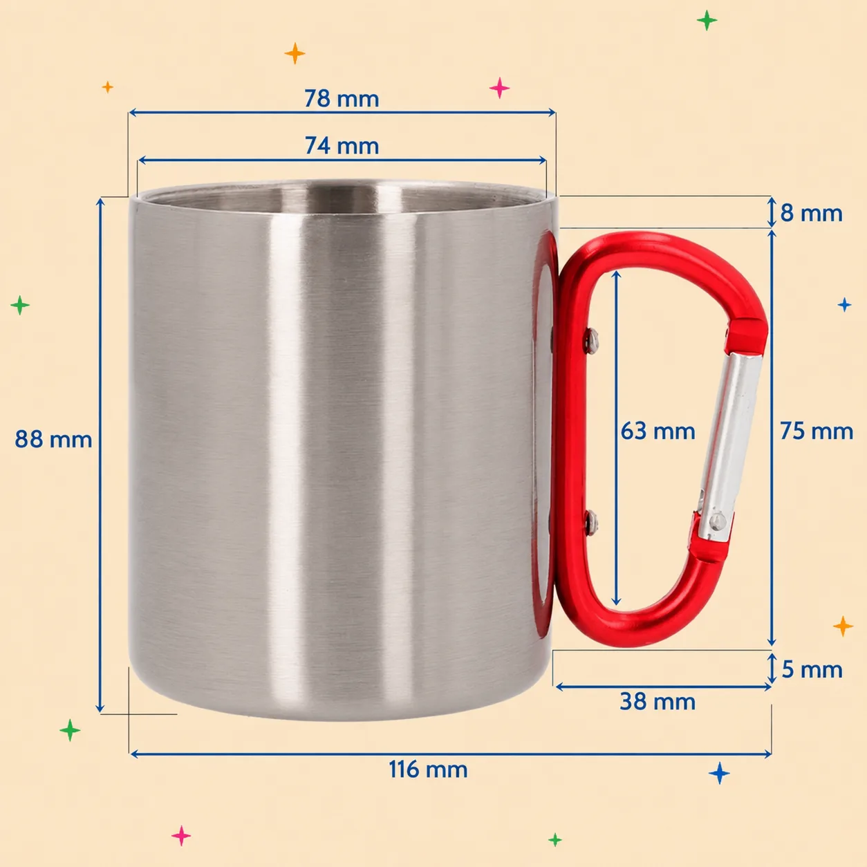 Taza de acero con asa mosquetón