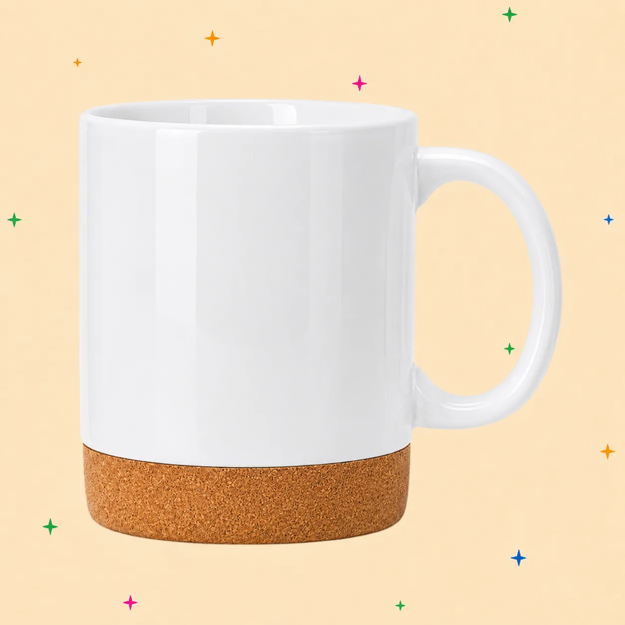 Taza blanca con base de corcho