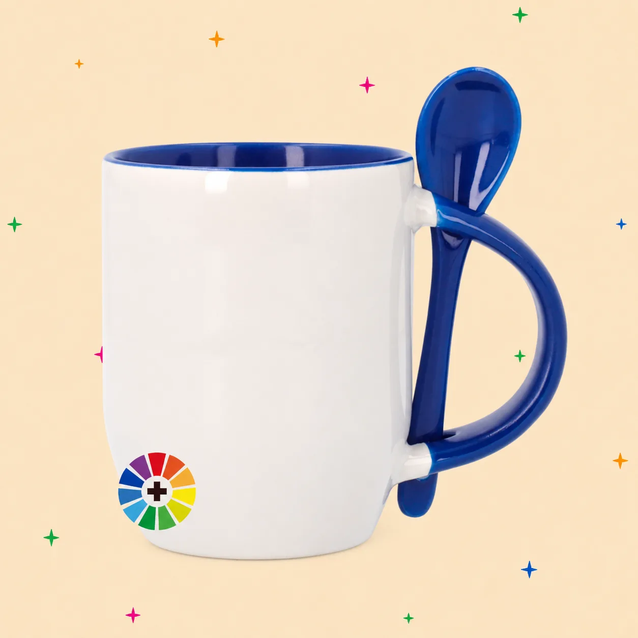 Taza bicolor con cuchara