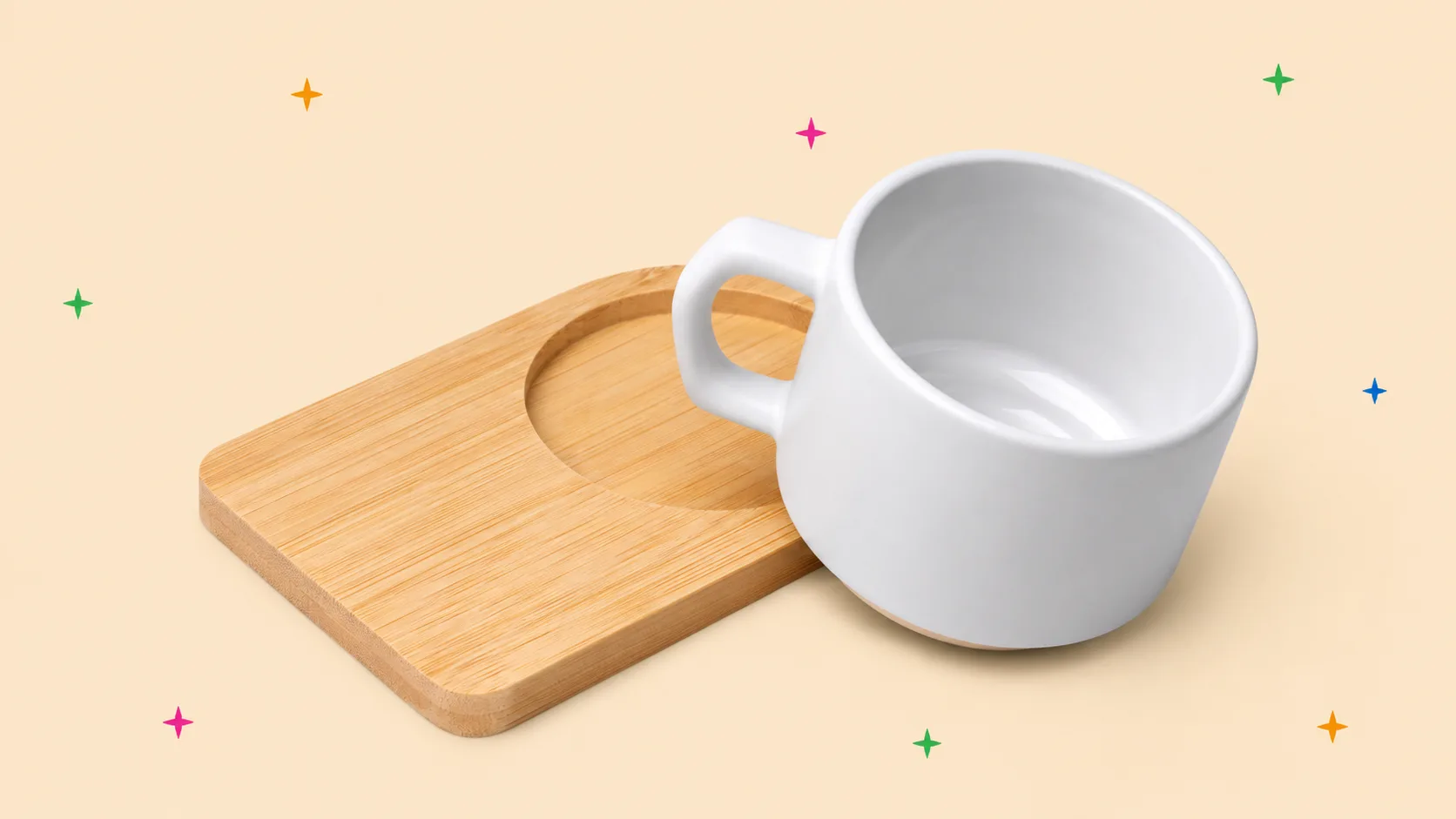 Café con tabla bambú