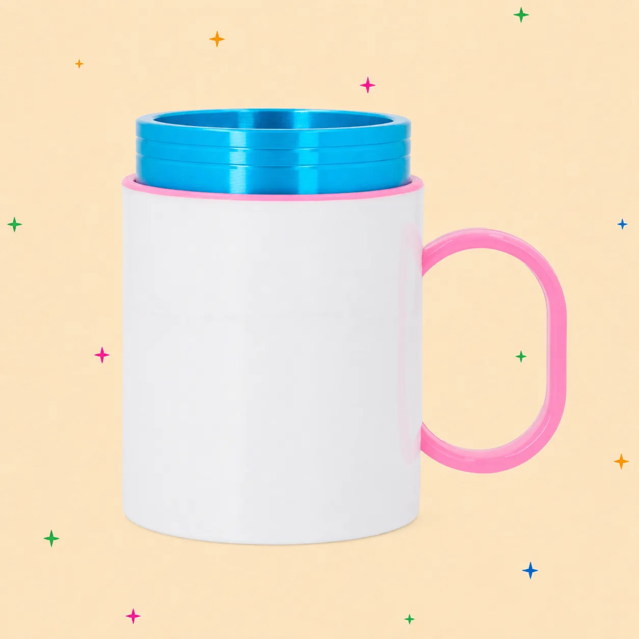Taza de plástico con interior y asa de color