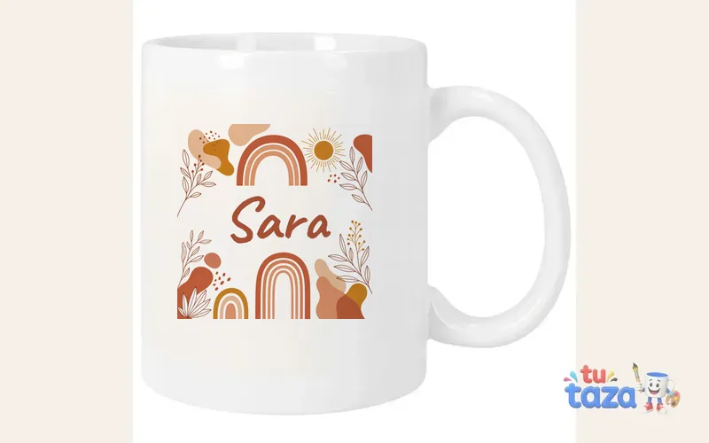 Taza personalizada con el nombre Sara, diseño boho minimalista terracota